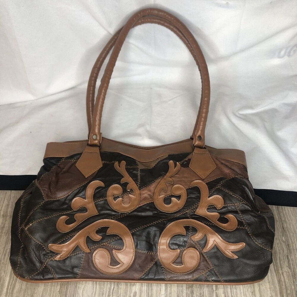 VINTAGE GOLD COAST PURSE HANDBAG TEXTURED LEATHER Patchwork CUTE!!